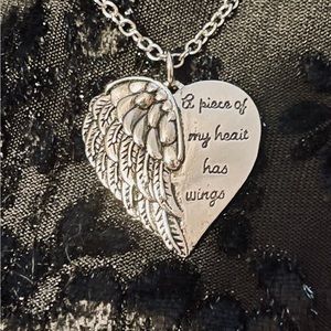 Angel's wing engraved heart memorial pendant Necklace